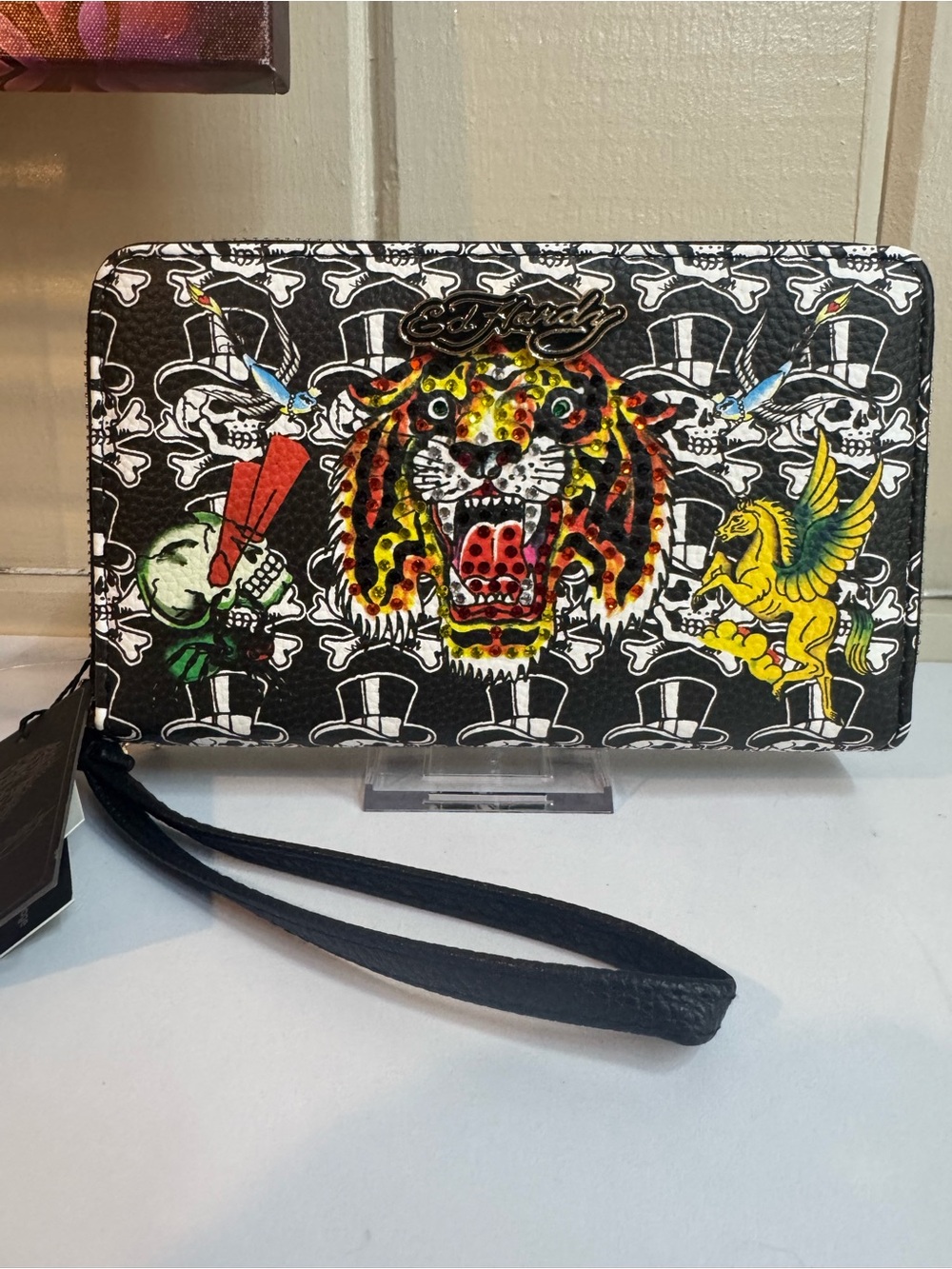 Ed Hardy Black Graphic Tiger Wristlet Wallet